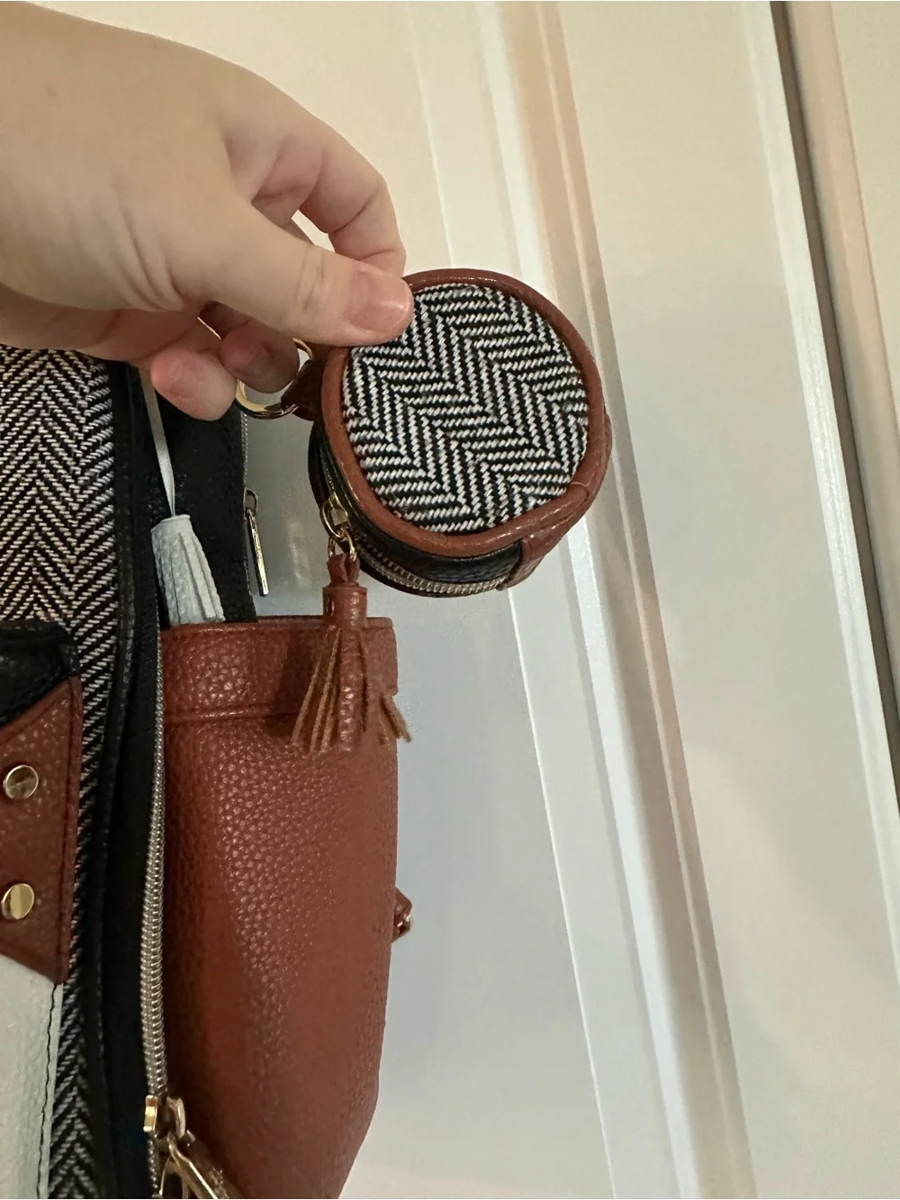 Itzy Ritzy Black, Brown & White Herringbone Mini Backpack